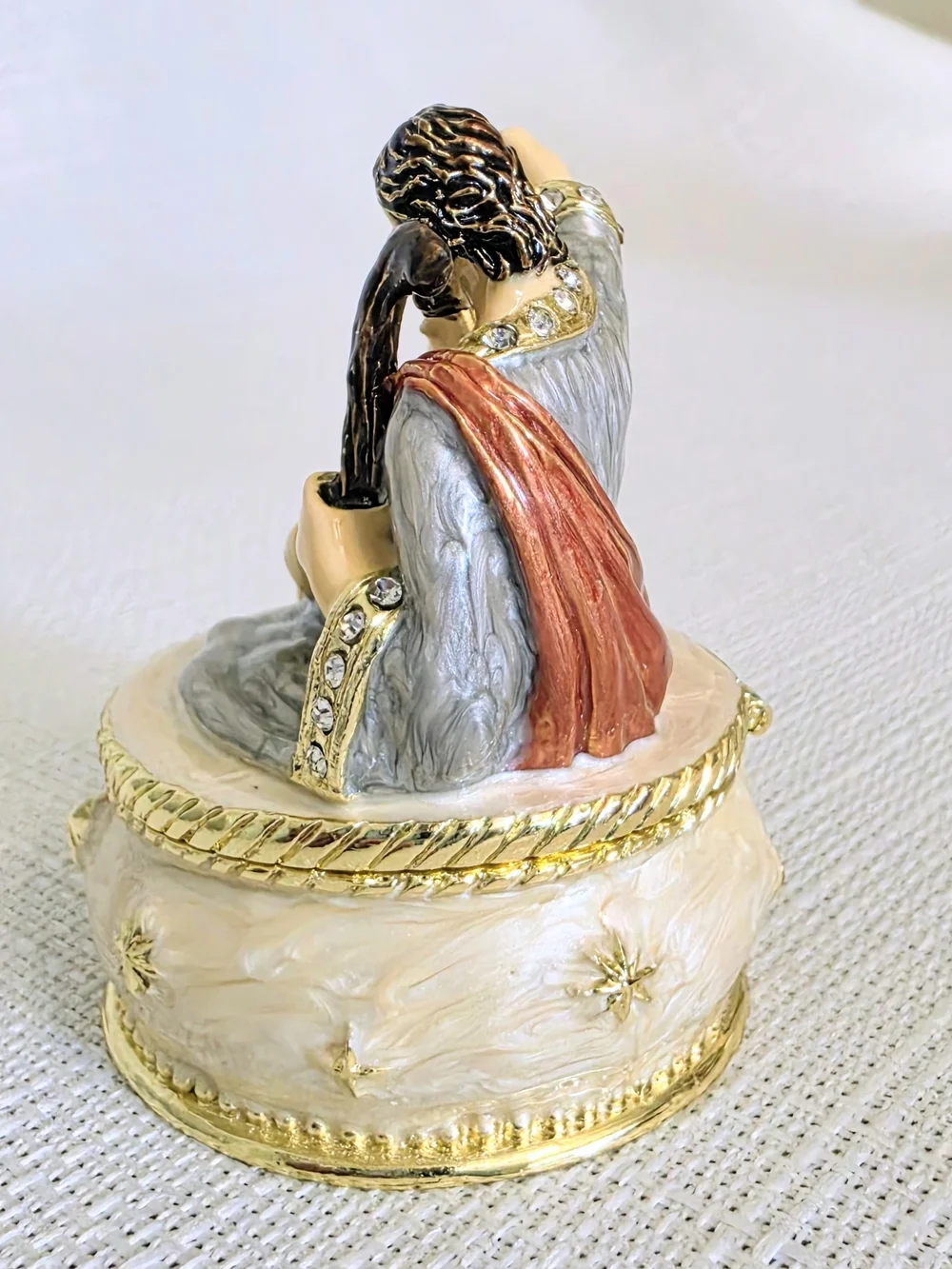 Nativity Hinged Trinket Box Enamel Rhinestones Holy Family Christmas 2.5x2 In